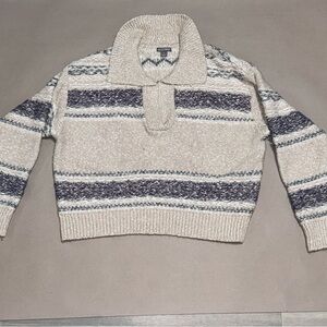 Falls Creek Men's Cream and Navy Striped Sweater